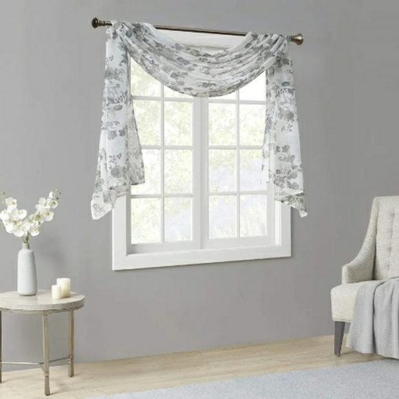 Madison Park Curtain 42x144 One Scarf Panel Floral Simone White - Picture 1 of 6